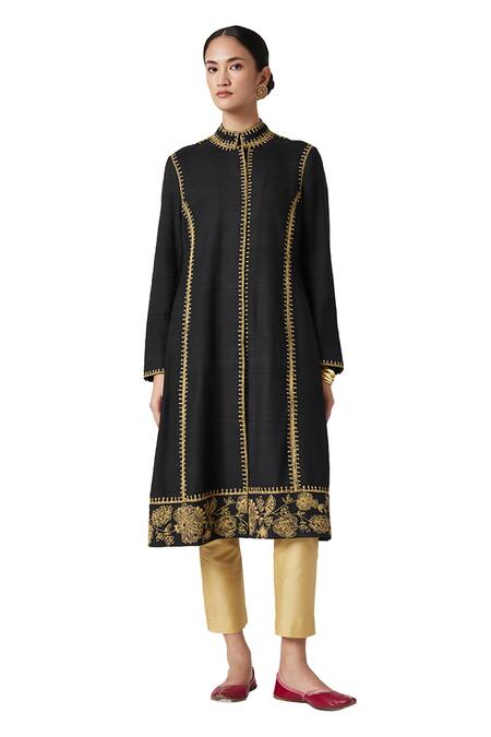 Buy Payal Pratap Black Muslin, Tissue Embroidery Bandeau Neck Karyme Jacket Kurta With Pant Online at Aza Fashions Buy_Payal Pratap_Black Muslin, Tissue Embroidery Bandeau Neck Karyme Jacket Kurta With Pant _Online_at_Aza_Fashions