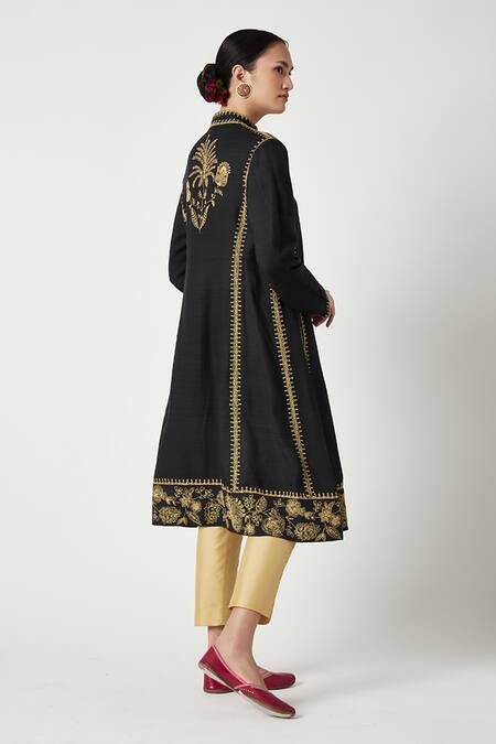 Shop Payal Pratap Black Muslin, Tissue Embroidery Bandeau Neck Karyme Jacket Kurta With Pant Online at Aza Fashions Shop_Payal Pratap_Black Muslin, Tissue Embroidery Bandeau Neck Karyme Jacket Kurta With Pant _Online_at_Aza_Fashions