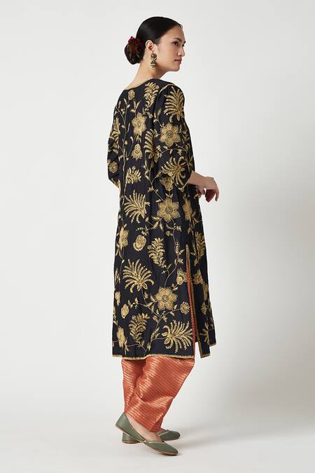 Buy Payal Pratap Blue Mohair, Brocade, Silk Organza Embroidery Round Neck Malika Kurta Set Online at Aza Fashions Buy_Payal Pratap_Blue Mohair, Brocade, Silk Organza Embroidery Round Neck Malika Kurta Set _Online_at_Aza_Fashions