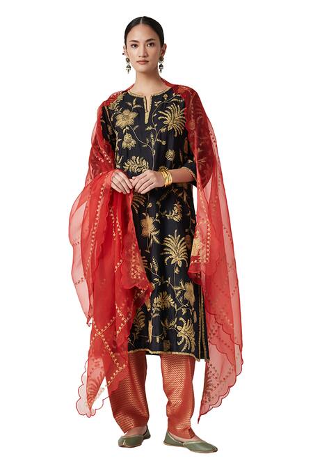 Buy Payal Pratap Blue Mohair, Brocade, Silk Organza Embroidery Round Neck Malika Kurta Set Buy_Payal Pratap_Blue Mohair, Brocade, Silk Organza Embroidery Round Neck Malika Kurta Set