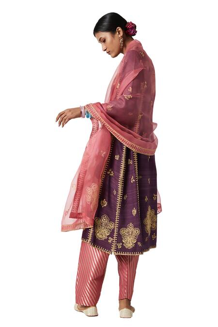 Buy Payal Pratap Purple Organza, Brocade, Embroidery Round Neck Zaina Kurta Set Online at Aza Fashions Buy_Payal Pratap_Purple Organza, Brocade, Embroidery Round Neck Zaina Kurta Set _Online_at_Aza_Fashions
