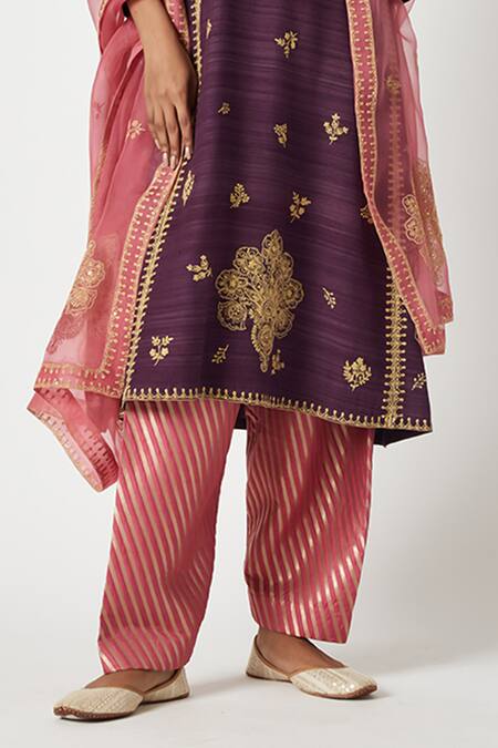 Shop Payal Pratap Purple Organza, Brocade, Embroidery Round Neck Zaina Kurta Set Online at Aza Fashions Shop_Payal Pratap_Purple Organza, Brocade, Embroidery Round Neck Zaina Kurta Set _Online_at_Aza_Fashions