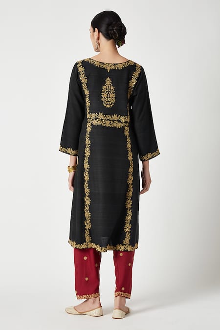 Shop Payal Pratap Black , Cotton, Organza Embroidery Round Neck Ishtar Kurta Set at Aza Fashions Shop_Payal Pratap_Black , Cotton, Organza Embroidery Round Neck Ishtar Kurta Set _at_Aza_Fashions