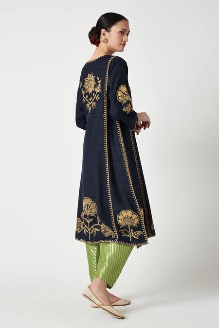 Shop Payal Pratap Blue Organza, Brocade, Embroidery Round Neck Zora Kurta Set Online at Aza Fashions Shop_Payal Pratap_Blue Organza, Brocade, Embroidery Round Neck Zora Kurta Set _Online_at_Aza_Fashions