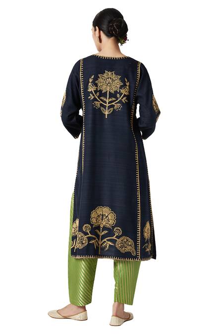 Payal Pratap Blue Organza, Brocade, Embroidery Round Neck Zora Kurta Set at Aza Fashions Payal Pratap_Blue Organza, Brocade, Embroidery Round Neck Zora Kurta Set _at_Aza_Fashions