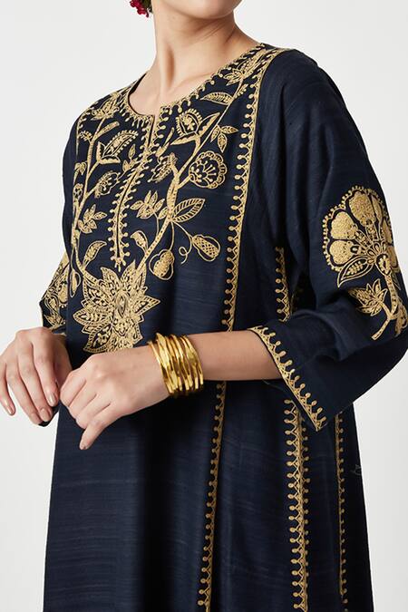 Buy Payal Pratap Blue Organza, Brocade, Embroidery Round Neck Zora Kurta Set Buy_Payal Pratap_Blue Organza, Brocade, Embroidery Round Neck Zora Kurta Set
