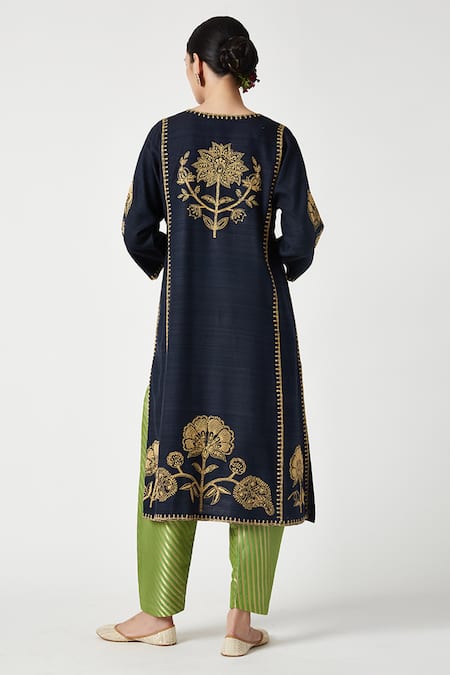 Shop Payal Pratap Blue Organza, Brocade, Embroidery Round Neck Zora Kurta Set at Aza Fashions Shop_Payal Pratap_Blue Organza, Brocade, Embroidery Round Neck Zora Kurta Set _at_Aza_Fashions