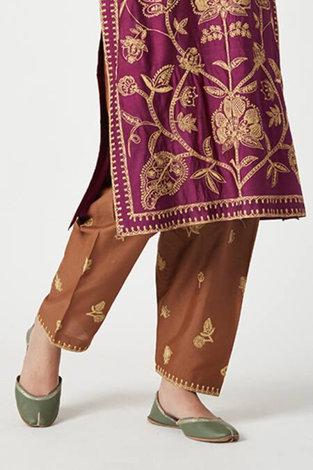 Payal Pratap Purple Mohair, Kota Doria Embroidery V-neck Benazir Kurta Pant Set Online at Aza Fashions Payal Pratap_Purple Mohair, Kota Doria Embroidery V-neck Benazir Kurta Pant Set _Online_at_Aza_Fashions