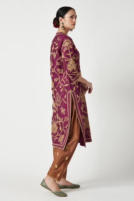 Shop Payal Pratap Purple Mohair, Kota Doria Embroidery V-neck Benazir Kurta Pant Set Online at Aza Fashions Shop_Payal Pratap_Purple Mohair, Kota Doria Embroidery V-neck Benazir Kurta Pant Set _Online_at_Aza_Fashions