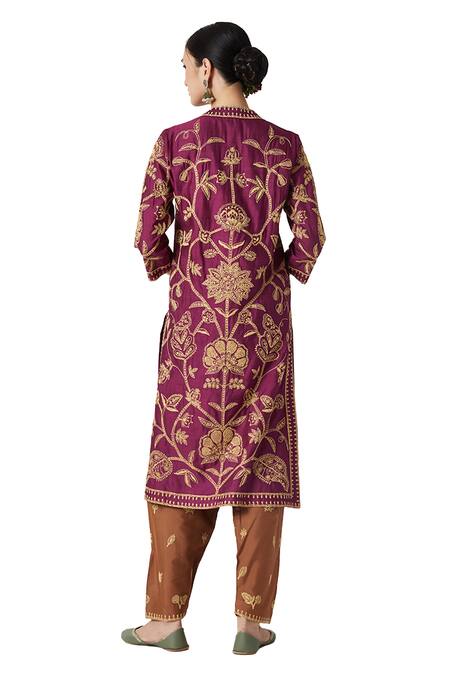 Payal Pratap Purple Mohair, Kota Doria Embroidery V-neck Benazir Kurta Pant Set at Aza Fashions Payal Pratap_Purple Mohair, Kota Doria Embroidery V-neck Benazir Kurta Pant Set _at_Aza_Fashions