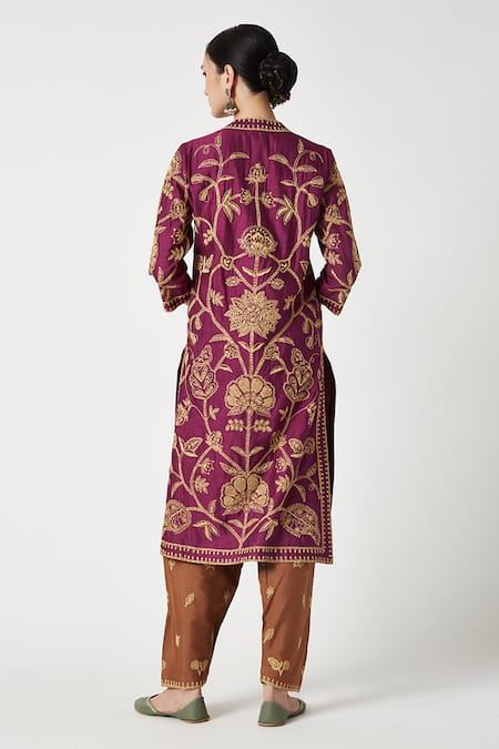 Shop Payal Pratap Purple Mohair, Kota Doria Embroidery V-neck Benazir Kurta Pant Set at Aza Fashions Shop_Payal Pratap_Purple Mohair, Kota Doria Embroidery V-neck Benazir Kurta Pant Set _at_Aza_Fashions