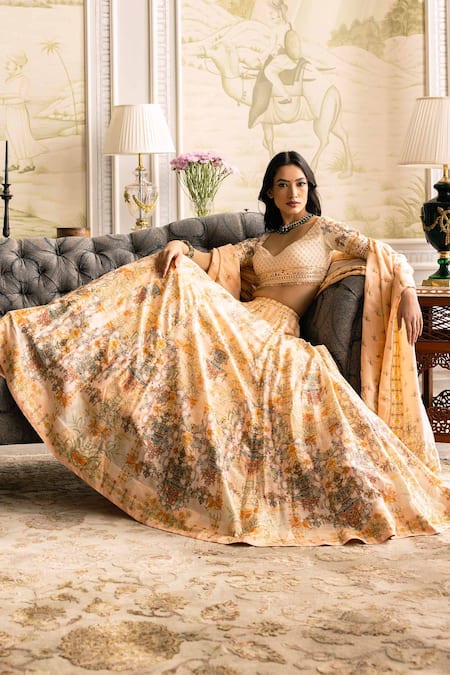 Falguni Shane Peacock Iris Printed Lehenga Set 