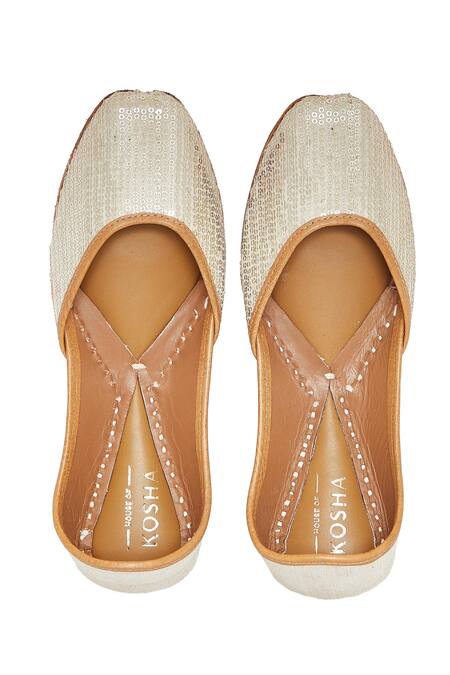 Shop House Of Kosha Silver Sahiba Sequin Hand Embroidered Leather Juttis at Aza Fashions Shop_House Of Kosha_Silver Sahiba Sequin Hand Embroidered Leather Juttis _at_Aza_Fashions