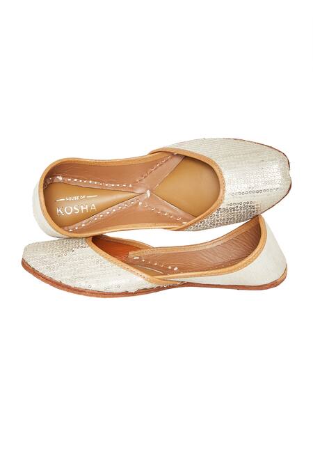 House Of Kosha Silver Sahiba Sequin Hand Embroidered Leather Juttis Online at Aza Fashions House Of Kosha_Silver Sahiba Sequin Hand Embroidered Leather Juttis _Online_at_Aza_Fashions