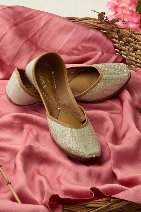 House Of Kosha Silver Sahiba Sequin Hand Embroidered Leather Juttis at Aza Fashions House Of Kosha_Silver Sahiba Sequin Hand Embroidered Leather Juttis _at_Aza_Fashions