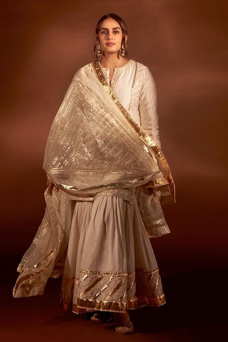 Sheetal Batra White Kurta And Garara Chanderi  Dupatta Organza Eliza Set 