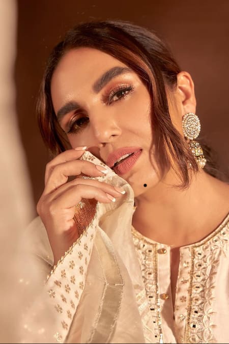Shop Sheetal Batra White Kurta And Garara Chanderi Dupatta Organza Round Eliza Set Shop_Sheetal Batra_White Kurta And Garara Chanderi Dupatta Organza Round Eliza Set