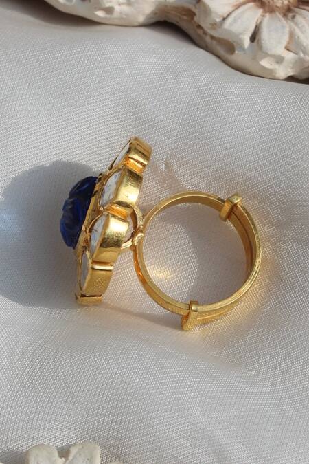 Zeeya Luxury Jewellery_White Diamonds, Stones Nila Polki Embellished Ring_Online_at_Aza_Fashions