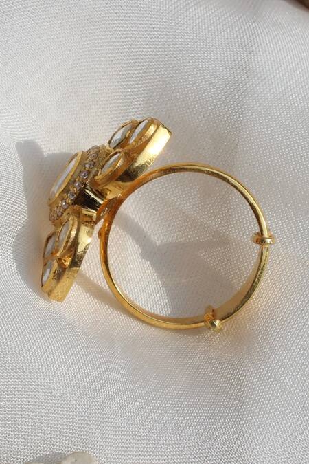 Zeeya Luxury Jewellery_White Diamonds, Stones Adelia Floral Carved Ring_Online_at_Aza_Fashions