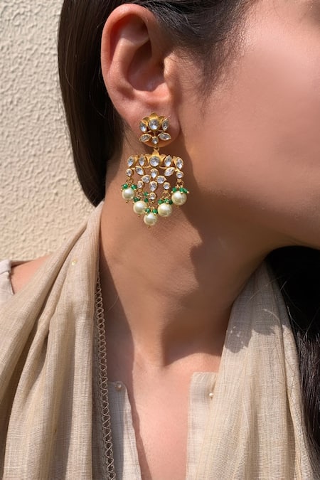 Zeeya Luxury Jewellery White Polki Dina Embellished Earrings