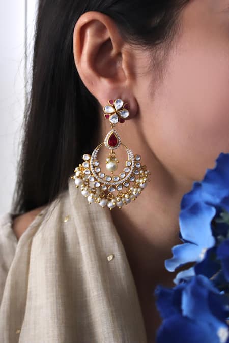 Zeeya Luxury Jewellery Polki Embellished Chandbalis 