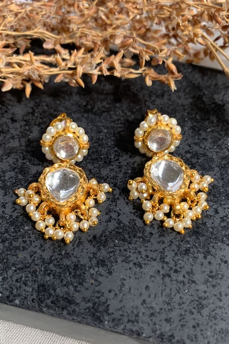 Zeeya Luxury Jewellery White Polki Pearl Embellished Earrings