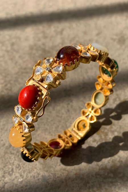 Zeeya Luxury Jewellery Multi Color Polki Navratan Stone Embellished Bangle