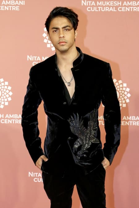 Shop_Rohit Bal_Black Silk Velvet Bird Motif Embroidered Bandhgala _Online_at_Aza_Fashions