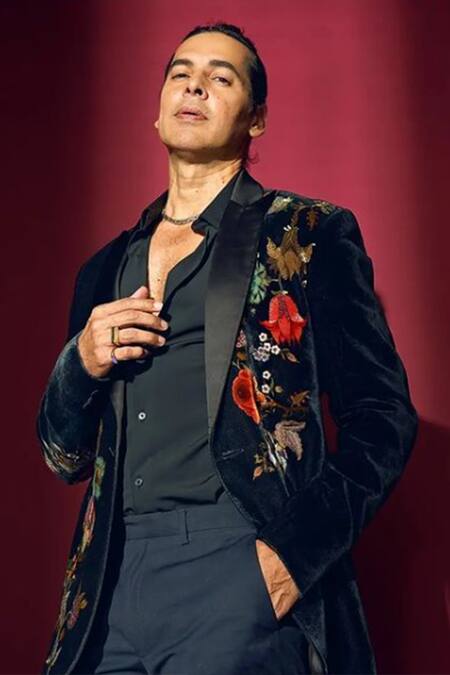 Shop_Rohit Bal_Black Velvet, Lining Resham Embroidered Tuxedo _Online_at_Aza_Fashions