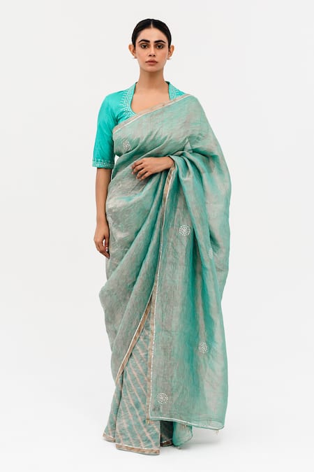 Naina Jain Blue Silk Sukri Half Leheriya Pattern Saree With Unstitched Blouse Piece 