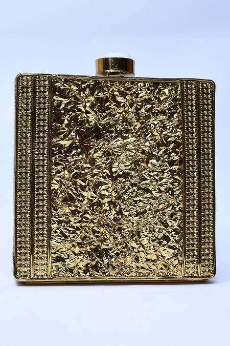 Shop_The Tan Clan_Gold Mother Of Pearl Liyana Embellished Square Clutch _Online_at_Aza_Fashions