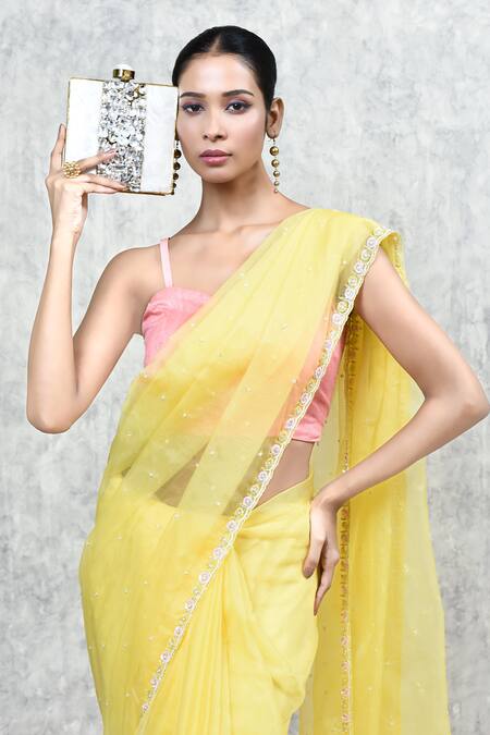 Buy_The Tan Clan_Gold Mother Of Pearl Liyana Embellished Square Clutch 