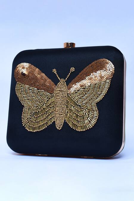 Buy_The Tan Clan_Black Sequin Nigah Hand Embroidered Butterfly Clutch _Online_at_Aza_Fashions