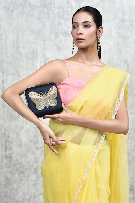 The Tan Clan_Black Sequin Nigah Hand Embroidered Butterfly Clutch _at_Aza_Fashions