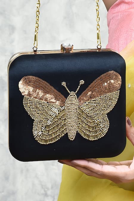 Buy The Tan Clan Black Sequin Nigah Hand Embroidered Butterfly Clutch Buy_The Tan Clan_Black Sequin Nigah Hand Embroidered Butterfly Clutch