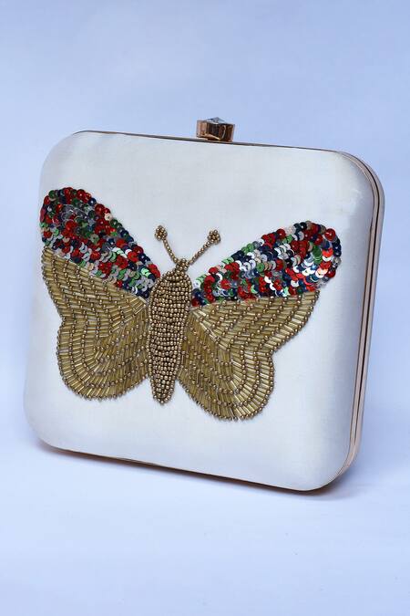 Buy_The Tan Clan_White Sequin Nigah Embroidered Butterfly Clutch _Online_at_Aza_Fashions