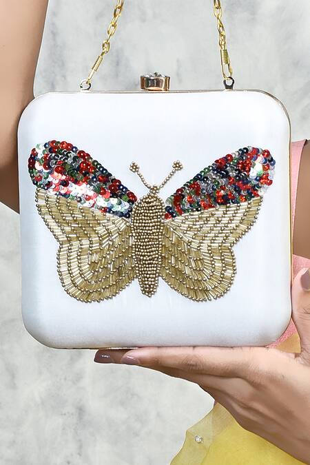 Buy The Tan Clan White Sequin Nigah Embroidered Butterfly Clutch Buy_The Tan Clan_White Sequin Nigah Embroidered Butterfly Clutch