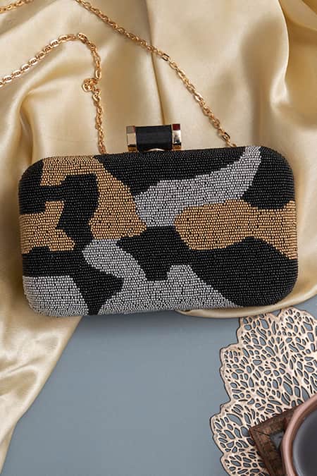 Shop The Tan Clan Black Beads Patcher Hand Embroidered Clutch at Aza Fashions Shop_The Tan Clan_Black Beads Patcher Hand Embroidered Clutch _at_Aza_Fashions