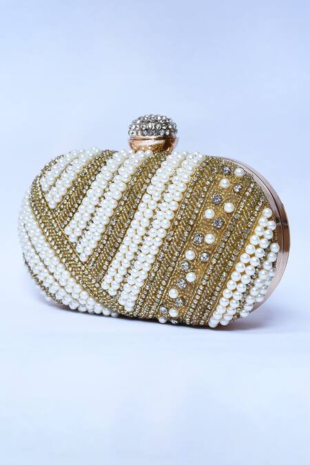 Buy_The Tan Clan_Gold Nalki Rabia Hand Embroidered Clutch _Online_at_Aza_Fashions