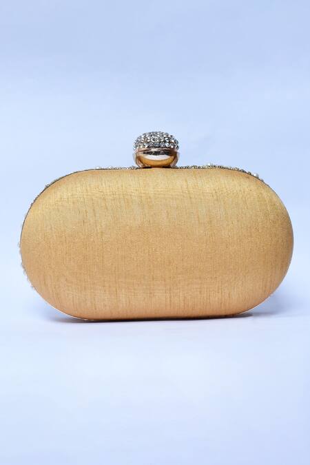 Shop_The Tan Clan_Gold Nalki Rabia Hand Embroidered Clutch _Online_at_Aza_Fashions