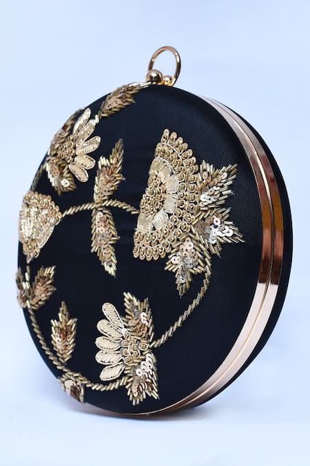 Buy_The Tan Clan_Black Sequin Rashida Round Embroidered Clutch _Online_at_Aza_Fashions