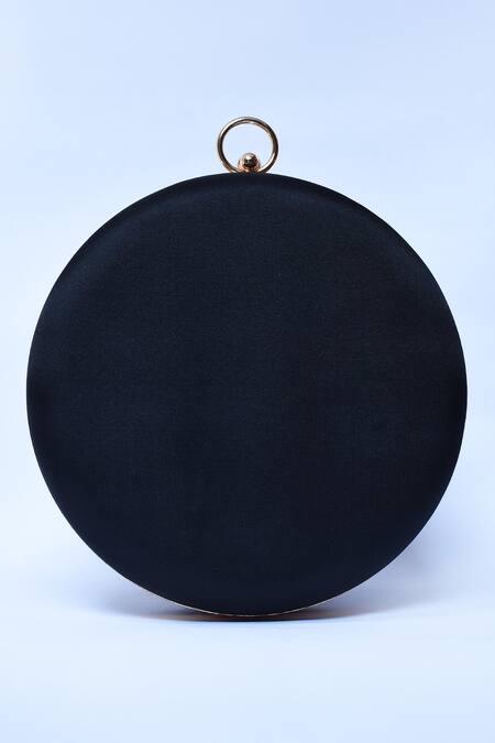 Shop_The Tan Clan_Black Sequin Rashida Round Embroidered Clutch _Online_at_Aza_Fashions