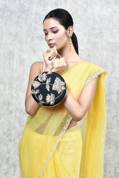 The Tan Clan_Black Sequin Rashida Round Embroidered Clutch _at_Aza_Fashions