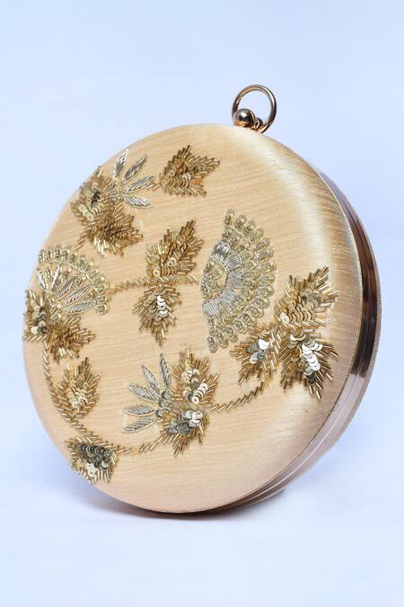 Buy_The Tan Clan_Gold Sequin Rashida Circular Embroidered Clutch _Online_at_Aza_Fashions