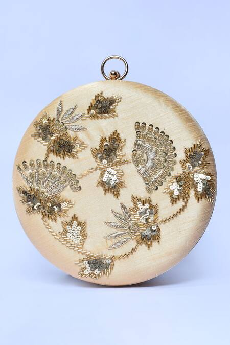 Shop_The Tan Clan_Gold Sequin Rashida Circular Embroidered Clutch _Online_at_Aza_Fashions