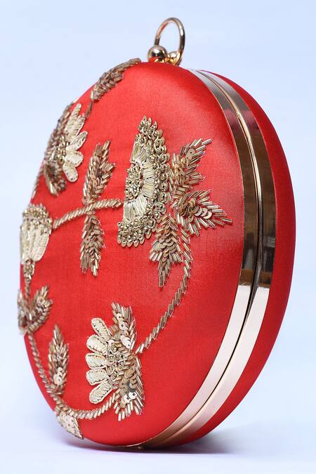 Buy_The Tan Clan_Red Sequin Rashida Circular Hand Embroidered Clutch _Online_at_Aza_Fashions