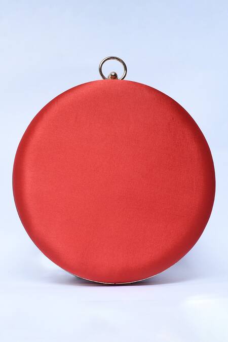 Shop_The Tan Clan_Red Sequin Rashida Circular Hand Embroidered Clutch _Online_at_Aza_Fashions