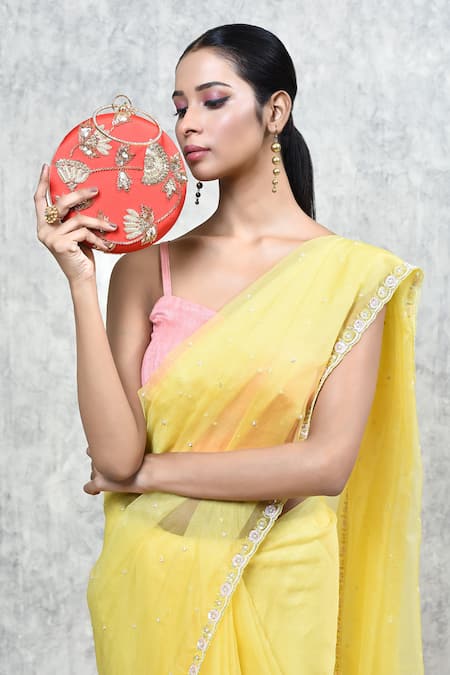 Buy_The Tan Clan_Red Sequin Rashida Circular Hand Embroidered Clutch 