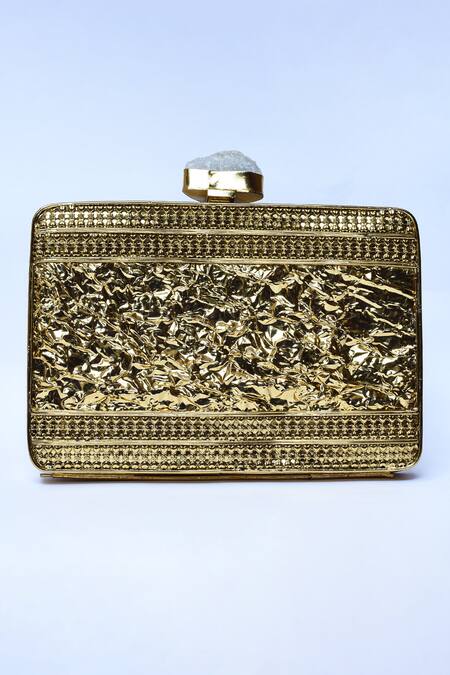 The Tan Clan_Gold Mother Of Pearl Riwayat Embellished Clutch _Online_at_Aza_Fashions