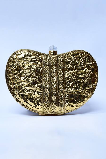 Shop_The Tan Clan_Gold Mother Of Pearl Seher Heart Shaped Embellished Clutch _Online_at_Aza_Fashions